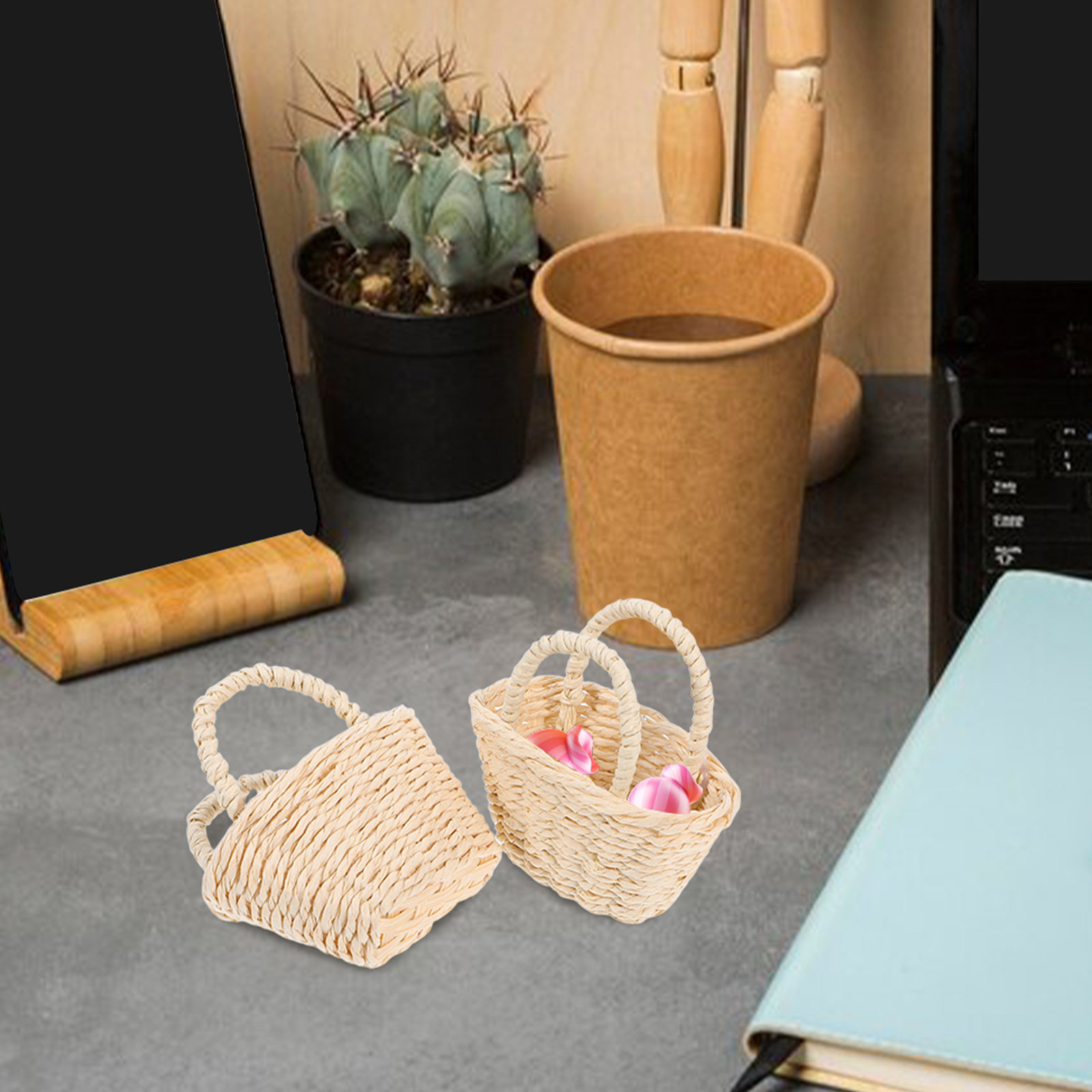 2 szt. Miniaturowy koszyk z rą – Desk Setup Diy recenzja i cena
